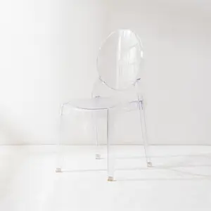 Fabricante de China, precio de fábrica, muebles de cena, respaldo redondo moderno, silla de comedor de acrílico transparente de plástico transparente para eventos