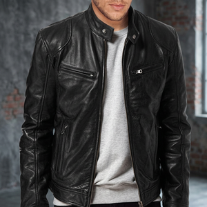 Chaqueta de Cuero Genuino de Alta Calidad para Hombres y Adolescentes Europeos y Americanos, Estilo Punk con Cuello Alto, Hecha a Medida - Product Image 3