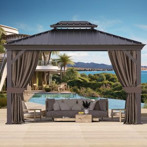Gazebo moderne à toit rigide avec double toit, gazebos à toit rigide, cadre en aluminium, gazebo en métal avec filet et rideaux - Product Image 1