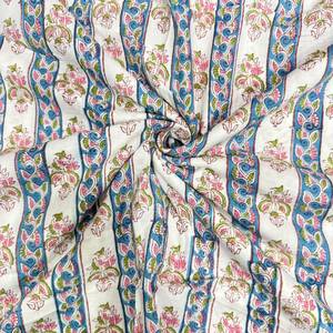 Tela de Algodón Blanca con Estampado Floral Azul y Rosa, Rayas Paisley, Estampado Tradicional Indio, Textil para Vestido Kurti - Product Image 6