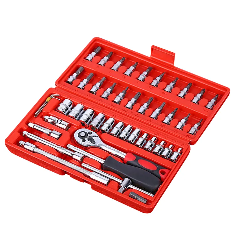 The latest hot sale in 2020 46 pieces 1/4 DR car repair toolbox wrench chrome vanadium and ratchet wrench socket set