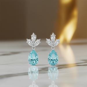Boucles d'oreilles pendantes bleu clair E1476 avec pierre précieuse taille poire sertie griffe, bijoux de mode pour femme, style romantique pour soirée - Product Image 2
