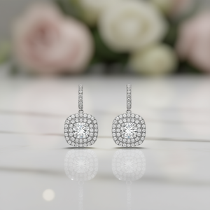 E1991 Orecchini in oro bianco con diamanti, taglio rotondo brillante, colore D, diamanti naturali, stile classico da sposa per donna - Product Image 2