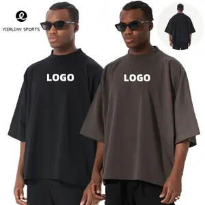 Tùy Chỉnh 300gsm 100% Bông Nặng Người Đàn Ông Màu Đen Trống Drop Shoulder Thời Trang Phố Cổ Tròn Boxy Phù Hợp Quá Khổ Cần Thun T-Shirt