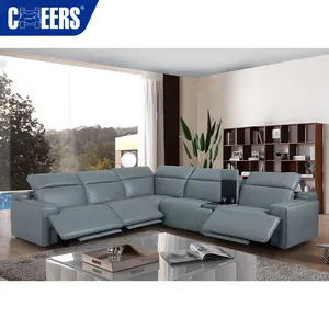 MANWAH CHEERS American Style Genuine Leather Luxury Sofa Sectional Recliner Corner Couch Large Living Room Sofas Furniture Set