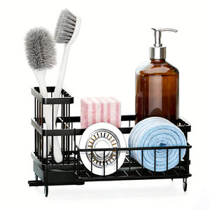 Organisateur de cuisine <span class=keywords><strong>2</strong></span>-en-1 pour comptoir, support à éponge en acier inoxydable, organiseur d'évier de cuisine, porte-éponge en métal noir - Product Image 1