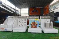 Jeux gonflables commerciaux pour fêtes et événements : Ensemble 4 pièces – Basketball, Tic Tac Toe, Cible Bullseye, Jeux de lancer interactifs pour locations événementielles