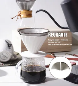 재사용 접이식 콘 600 메쉬 금속 짠 메쉬 커피 드립 스트레이너 친환경 커피 메이커 액세서리