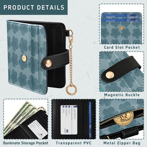 Hawaii Blue Hibiscus Flower Custom Logo Pu Leather Short Magnetic <b>Wallet</b> <b>Rfid</b> <b>Blocking</b> Women Slim <b>Wallet</b> with Key Chain - Product Image 6