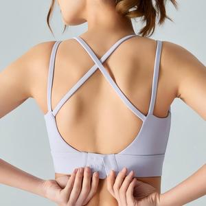 Wholesale Women's Crisscross Back <b>Adjustable</b> Buckle Sports Bra <b>Square</b> Neck High Impact Workout Yoga Bra Padded Activewear - Product Image 1