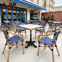 Fauteuil de bistrot français de luxe en rotin PE tressé à la main, bleu, style moderne, durable, pour extérieur, jardin, café, salle à manger