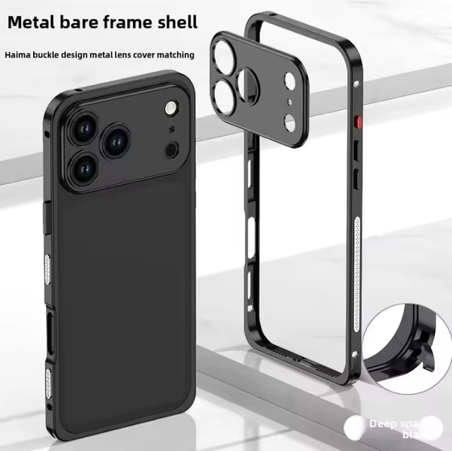 Ultra Thin Edgeless Buckle Metal Aluminum Alloy Frame Phone Case for iPhone 17 Pro Max Bumper Cover with Camera Lens Protector