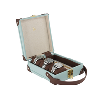 Boîte de rangement portable pour 3 montres en cuir PU, avec coussinets, poignée et fermeture, bleu clair, organisateur de montres et de bijoux