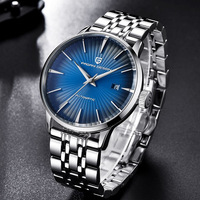 Montre Homme PAGANI DESIGN Berjani en Acier Inoxydable avec Aiguilles Innovantes, Boucle à Ardillon Mécanique, Couronne Spirale et Fond de Boîtier Transparent