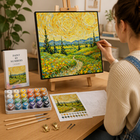Kit de Peinture par Numéros : Champ Doré Tourbillonnant, Allée, Cypres, Paysage – Toile Imprimée DIY pour Adultes Débutants