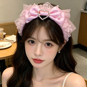 Diadema con lazo estilo Lolita original con gran lazo de encaje - Accesorio para el cabello de uso diario para niñas KC - Product Image 1