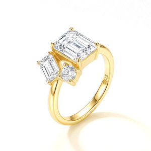 S925 Sterling <b>Silver</b> Moissanite Three Stone <b>Ring</b> <b>Emerald</b> Cut Moissanite Engagement Finger <b>Ring</b> For Women Fine Jewelry Gift - Product Image 5