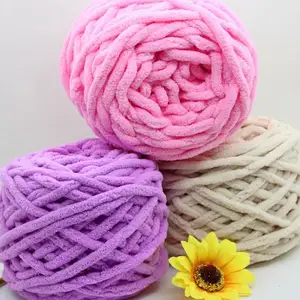Pemasok 100G Chunky Crochet 1 Ply Fluffy Arm Knitting Woven Blanket Core Strip Line Benang Es