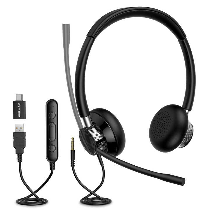New Bee Laptop Usb Headset With Microphone New Bee On-Ear USB