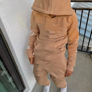 Hoodie dan Celana Training Katun Custom Logo 3D Puff Print, Setelan Olahraga Pria, Setelan Jogger - Product Image 2