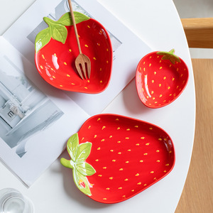 Vajilla Creativa con Dibujos Animados, Plato de Cena Rosa, Plato de Cerámica con Forma de Conejo y Fresa, Juego de Platos y Tazones - Product Image 6