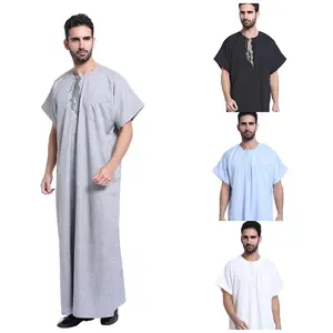 3 CN03M Fashions Middle Eastern Kurzarm kleid Rundhals ausschnitt Herren geschenk schwarz abaya türkisch Stickerei Robe muslim isch