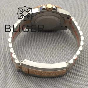 BLIGER 40mm GMT <span class=keywords><strong>Montre</strong></span> pour Hommes NH34 DG3804 Mouvement Deux Tons Or Jubilé Acier <span class=keywords><strong>Bracelet</strong></span> Boîtier Verre Saphir Cadran Noir Lumineux - Product Image 3