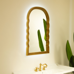 Lumina Mirror 24'' Golden Scalloped <b>Arched</b> PU Decorative Wall Mirror Retro Style - Product Image 4