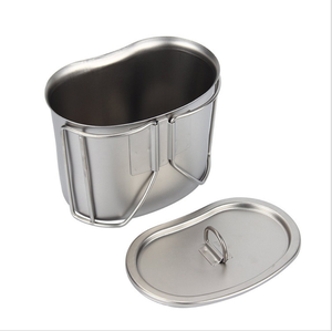 Taza de agua de acero inoxidable 304 de doble asa para camping al aire libre de 600-700ml con tapa, mini olla individual portátil con asa plegable tipo lonchera - Product Image 6