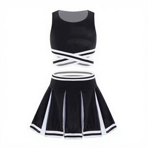 Conjunto de Uniforme de Porristas Blanco y Negro, Top Corto con Tirantes Cruzados y Falda Plisada, Disfraz para Equipo de Baile para Mujeres Adultas - Product Image 1