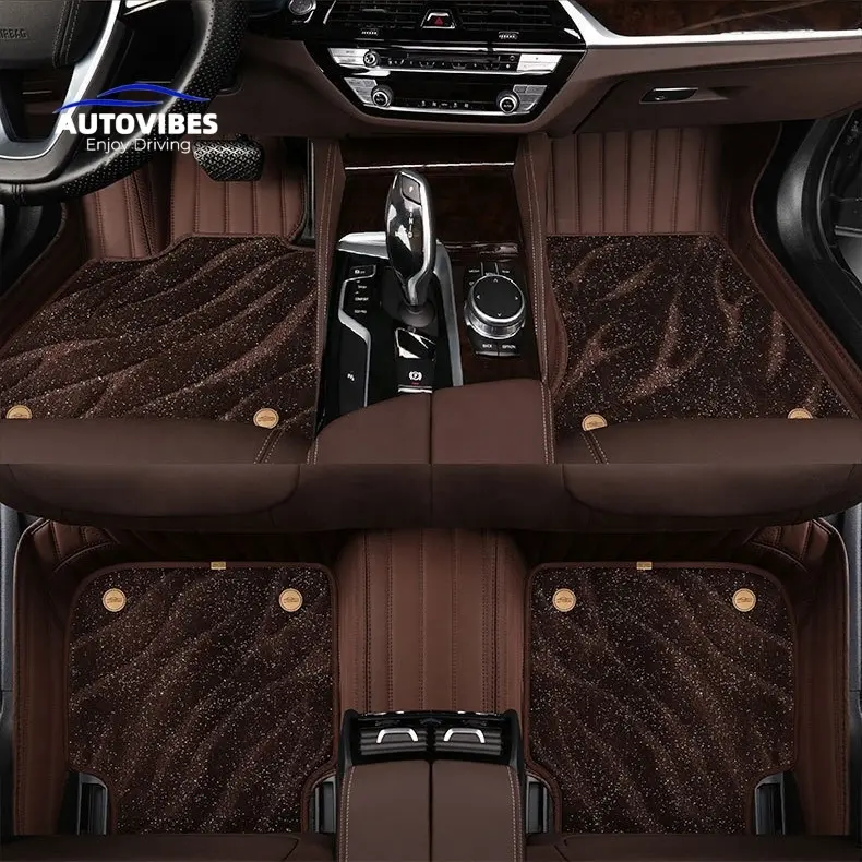 5D 7D Luxus Diamond 3D Custom Leder Boden Fußmatten Auto Rexine Pvc Auto Boden matte Leder Auto Matten
