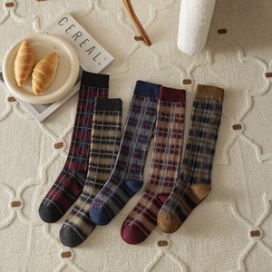Wholesale Luxury Designer Plaid Long Calf <strong>Socks</strong> Cotton <strong>Tartan</strong> Knee High <strong>Socks</strong> for Women - Product Image 4