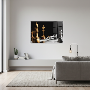 Modern Chess Pieces <b>Canvas</b> Print: Elegant Tempered Glass Artwork,WHITE <b>FRAMED</b> <b>CANVAS</b> - Product Image 3