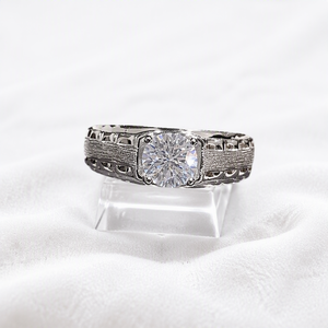 Herren Runder Moissanit-<span class=keywords><strong>Ring</strong></span> Breiter Silberbeschichteter Verlobungs- und Ehering für Männer-Schmuck - Product Image 6