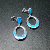 Boucles d'oreilles créoles en argent sterling 925 pour femme, avec opale bleue feu, bijoux tendance