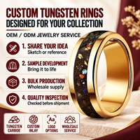 Bague personnalisée en carbure de tungstène plaqué or 18 carats pour homme, incrustation opale météorite noire, alliance confortable, bague de fiançailles pour femme, bijoux