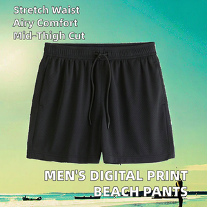 Pantalones de playa informales hasta la rodilla para hombre, pantalones cortos de cintura elástica, pantalones cortos transpirables de punto con estampado Digital, servicio OEM sólido disponible - Product Image 2