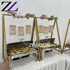 Màu Đen Sang Trọng Đám Cưới Phục Vụ Ấm Hơn Bóng Rổ Hình Dạng chafing Món Ăn Thiết Lập 8L Thép Không Gỉ Tự Chọn Với Nhiên Liệu Sưởi Ấm Treo Nắp - Product Image 2