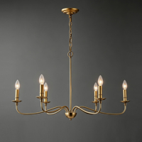 Lustre Candelabre Vintage Américain à 6 Lumières en Laiton Antique, Suspension Classique Style Ferme pour Salle à Manger, Salon, Hall d'Entrée