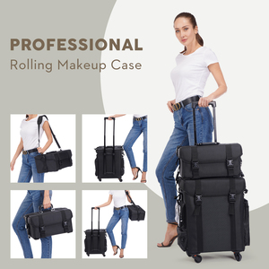 Rolling <b>Makeup</b> <b>Case</b> Large Cosmetology Organizer with Wheels Nylon Cosmetic Train <b>Case</b> Portable Travel <b>Makeup</b> Artist Suitcase - Product Image 5