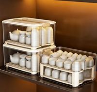 Boîte de rangement transparente anti-poussière avec couvercle, directement de l'usine, pour tasses de thé et de salle à manger, mugs Kung Fu, gobelets, organisateur de vaisselle de table à domicile