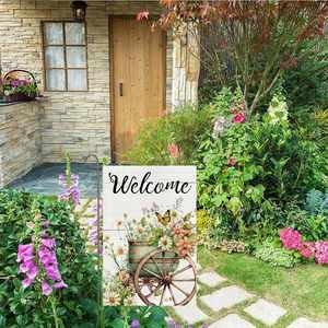 Spring Floral <b>Garden</b> 12X18 Inch Double Sided Wagon Wheel and Flowers Welcome Burlap Yard <b>Flag</b> for Outside Farmhouse Fro Ttj - Product Image 4