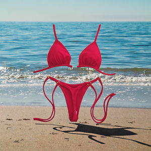 Micro Bikini Rosa para Mujer 2025, Diseño de Corazón Metálico, Push-Up, Tanga Lateral, Logotipo Personalizado, Traje de Baño Brasileño Sexy de 2 Piezas, OEM, Ropa de Playa - Product Image 6