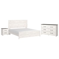 Ensemble de chambre à coucher 3 pièces moderne blanc avec commode et table de chevet, meubles d'appartement en bois