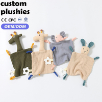 Couverture en peluche de sécurité pour bébé en coton mousseline avec anneau de dentition, vente en gros, pour promotion