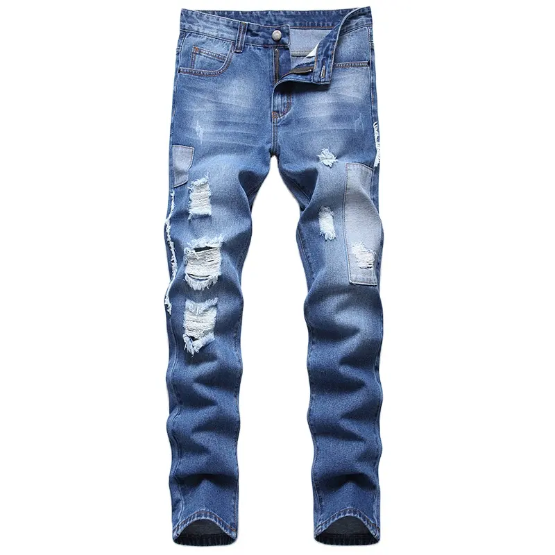 LILUO Casual trousers Man denim jeans ripped slim jeans streetwear Clothing pants