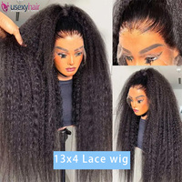Perruques sans colle 5x5 Kinky Straight, pré-coupées, Lace Front Wig Kinky Straight, perruque en cheveux humains Yaki Straight pour femme, densité 250%