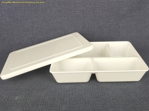 Thiết kế hiện đại tùy chỉnh màu sắc melamine bốn lưới trắng Bento Box với nắp bắt chước gốm chấp nhận decal cho bữa ăn tối hoặc salad - Product Image 2