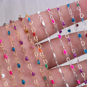 Chaîne en or 14 carats plaqué or, forme de cœur, avec émail coloré, pour la fabrication de <span class=keywords><strong>bijoux</strong></span>, bracelet, collier, matériel de bricolage - Product Image 4