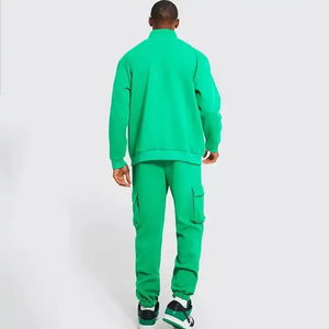 <span class=keywords><strong>Felpa</strong></span> con Zip a quarto di moda <span class=keywords><strong>e</strong></span> pantaloni della tuta <span class=keywords><strong>Cargo</strong></span> Set di felpe oversize in spugna francese Set Unisex - Product Image 3